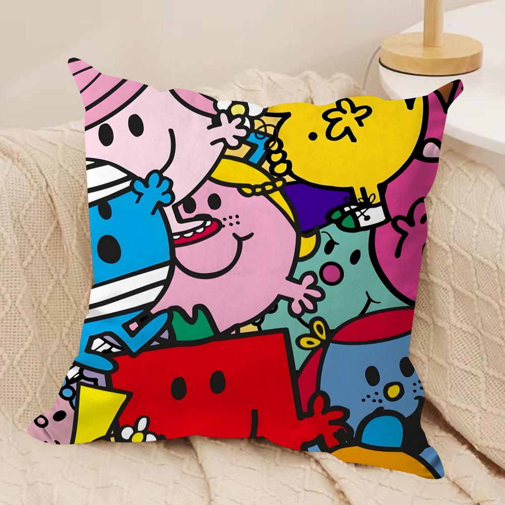 Mr Men and LLittle Miss Cushion Cover Soft Plush Fabric DoubleSided Printed Sofa Cushion Cover for All Seasons Home DecorGift