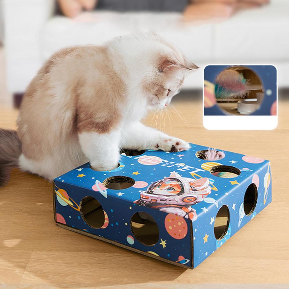 Katzenpuzzlebox Intelligenter Katzenkratzer Elektrisches Katzenspielzeug mit Feder Whack-a-Mole Interaktives Katzenspielzeug Kätzchenspielzeug für Wohnungskatzen
