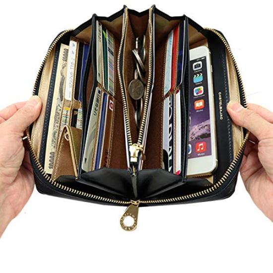 CASTELBAJAC 27606 Brustleder Reißverschluss Rundum Lange Geldbörse (Grün)