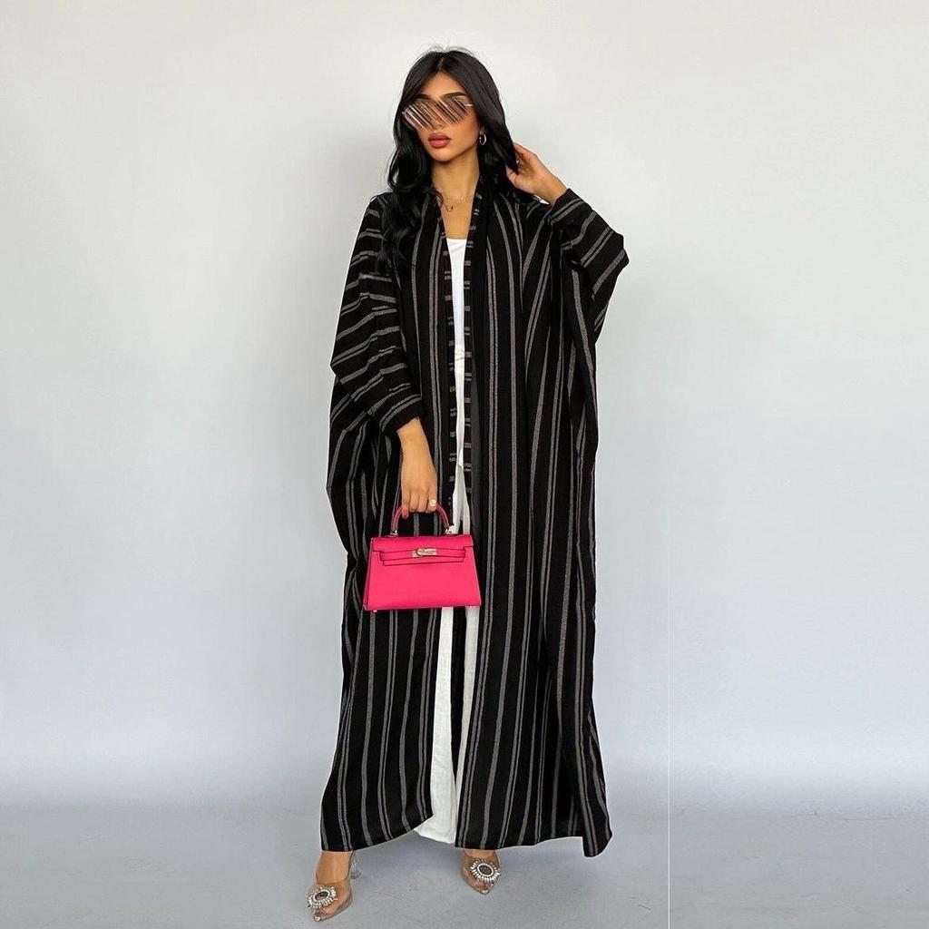 MQ161 Women's Zebra Striped Long Cardigan Abaya - Cross-Border Fashion for Europe & America