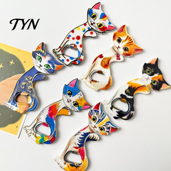 Cat Bottle Opener Fridge Magnet, Vintage Cartoon Kitten Decorative Magnetic Opening Tool for Home Bars and Kitchen Durable Beer