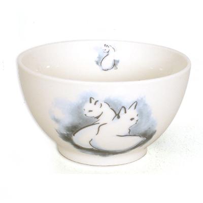 [R6529] - Bol porselen 'Kediler' gri beyaz - 13x7 cm (48 cl)