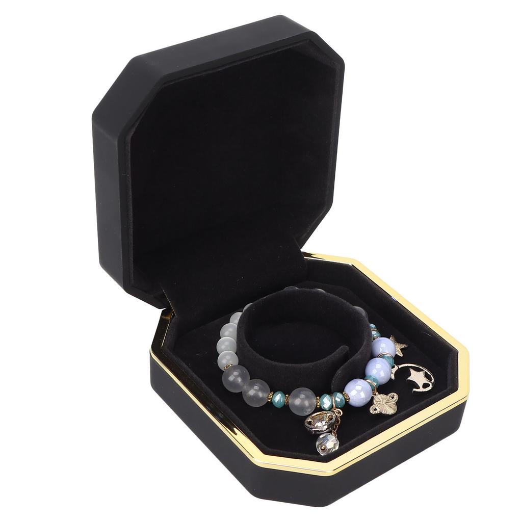 Exquisite Bracelet Gift Box Portable Jewelry Storage Display Case with Light for Marriage ProposalBlack