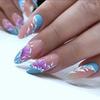 24Pcs Long Almond Press On Nails French Pink Wave Line Design Detachable Fake Fingernails Manicure Tips