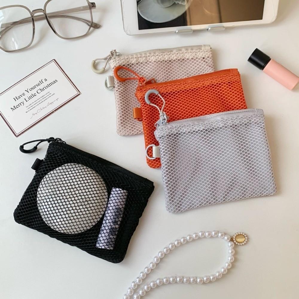 Multi-purpose Mesh Makeup Storage Bag Card Holder Double-layer Mesh Coin Purse Lipstick Cosmetics Square Travel Mini Bag Travel