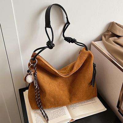 Retro Suede Tote Bag for Women Autumn Winter New Large  Capacity Shoulder Crossbody Bag Temperament Commuter Underarm Bags