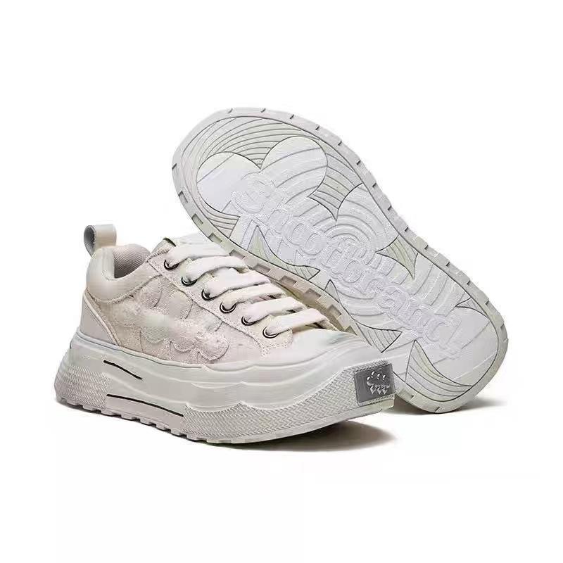 Autumn new wear-resistant thick-soled retro canvas shoes women's trend board shoes low-top shoes inner height increase women