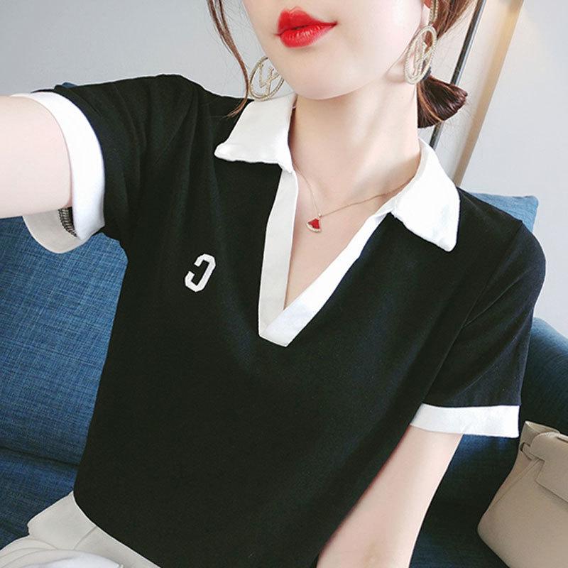 Plus Size Women's V-Neck Polo: Tummy-Covering Short Sleeve for Summer 2025