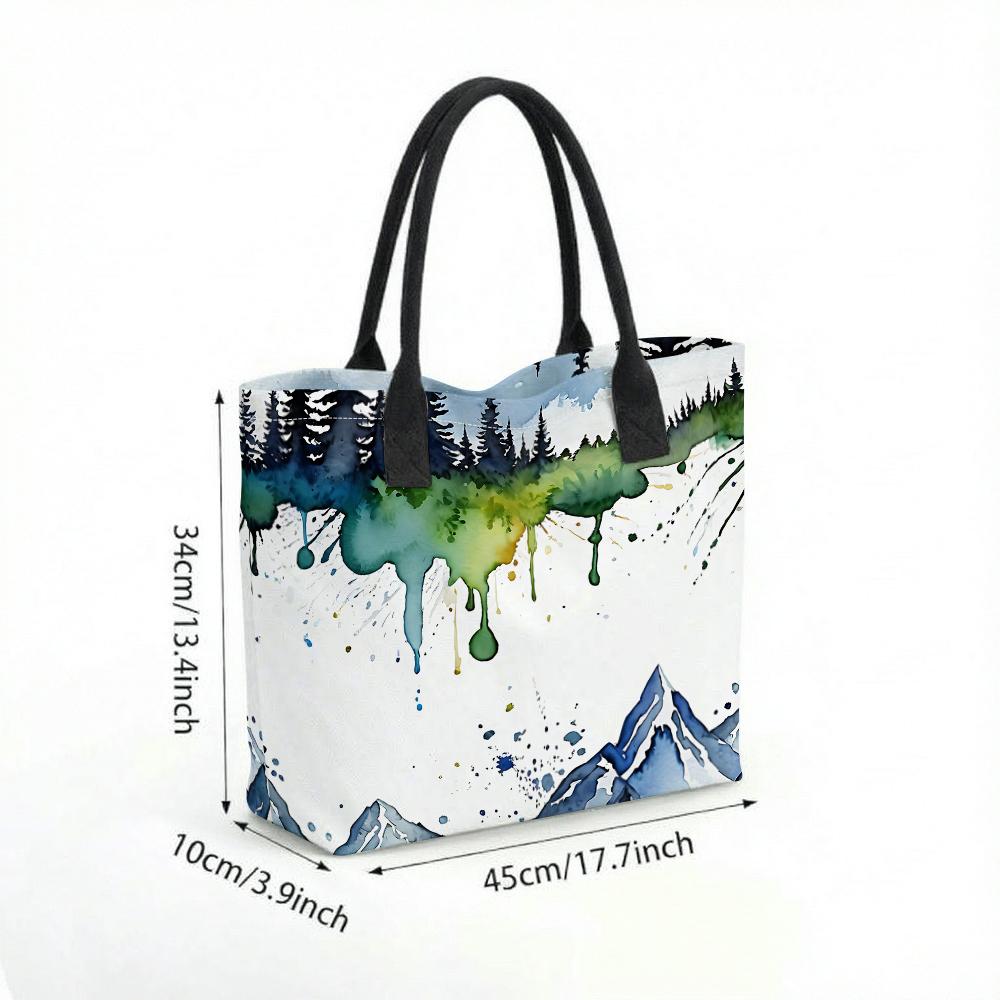 Watercolor Landscape Tote Bag Casual Large Capacity Daily Handbag