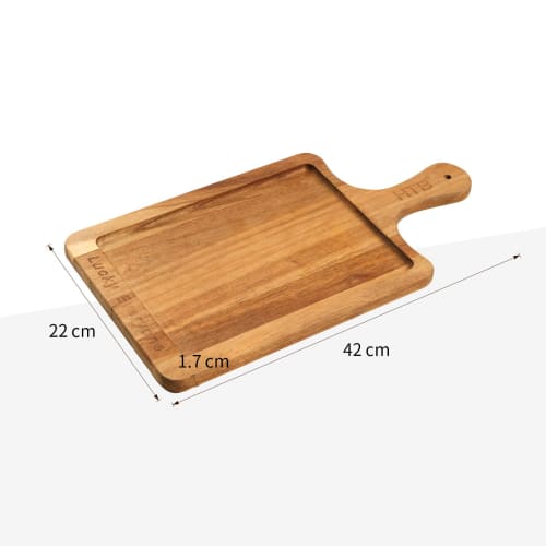 HTB Wooden Cutting Board with Handle, Square, Natural, Lunch Plate, Stylish, Nordic Rectangular Design, Perfect for Sushi, Pizza, Bread, and Fruit, Wh
