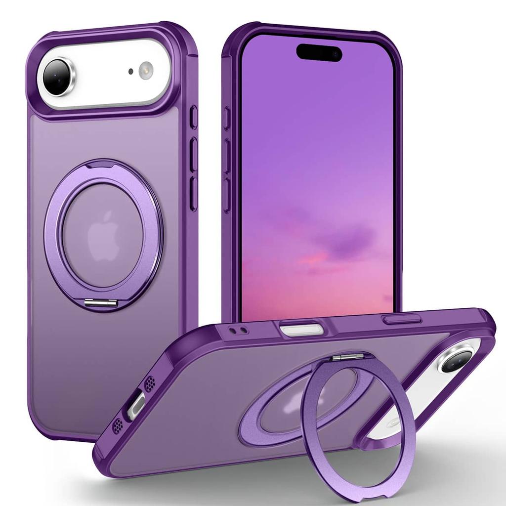 For iPhone 17 Pro Max/17 Air/17 Pro Case, 360° Magnetic Swivel Ring Holder with Metal Stand, Shockproof Anti-Vibration Cover