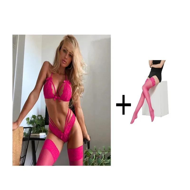 Premium Sense Women Sexy Lingerie Set Of Three See-through Comfortable Garter Pajamas