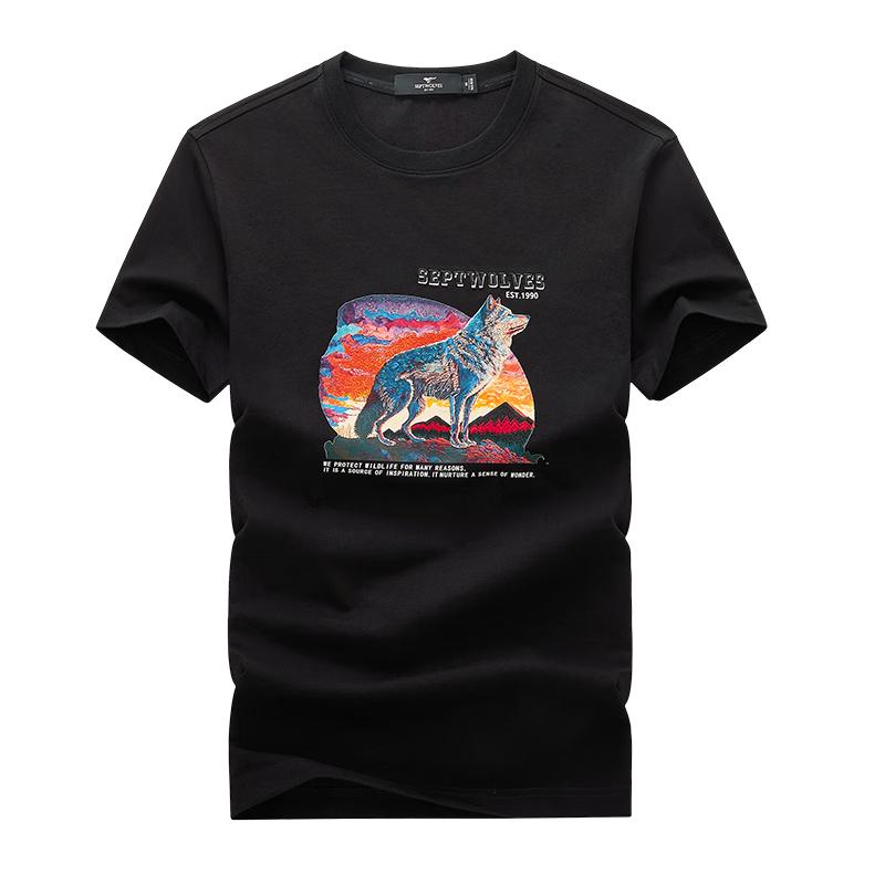 Septwolves Men s Cooling Wolf Print Round Neck Short Sleeve T-Shirt 180/96A