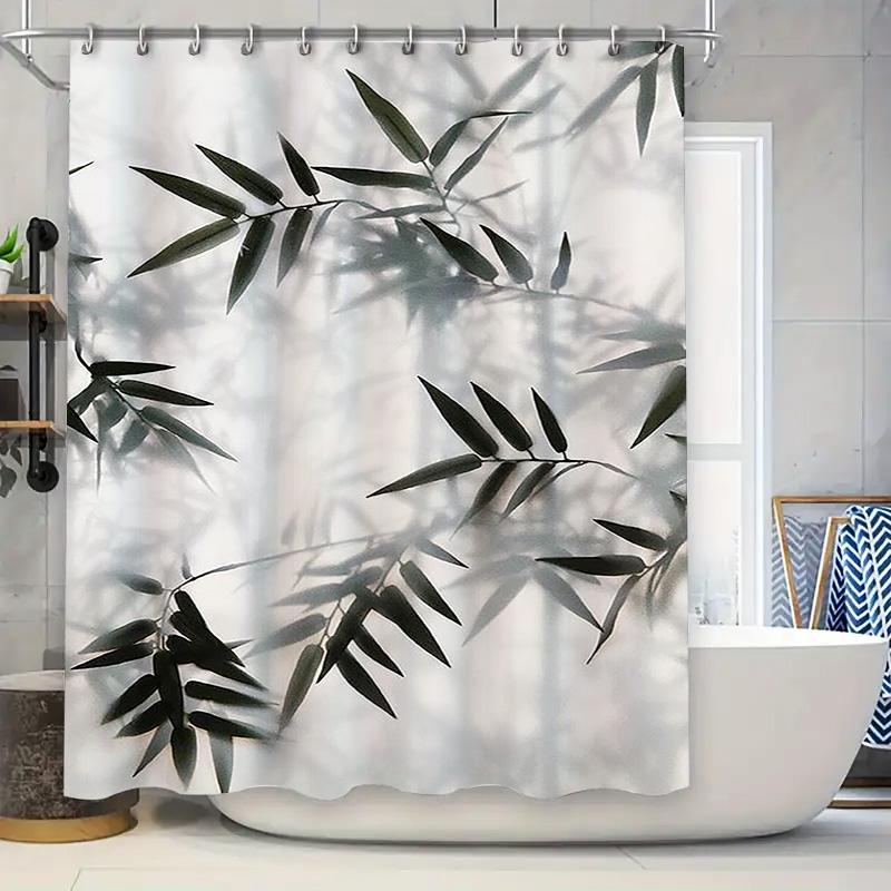 Modern Bamboo Leaves Waterproof Shower Curtain Heat Resistant Machine Washable Non-Transparent 180X180Cm