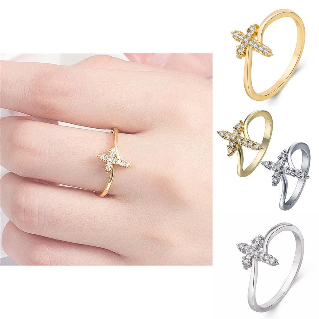 Geometric Cross Stunning Ring With Inlaid Zirconia Stones Engagement Gift For Couples Fashionable Hand Accessory European Am And