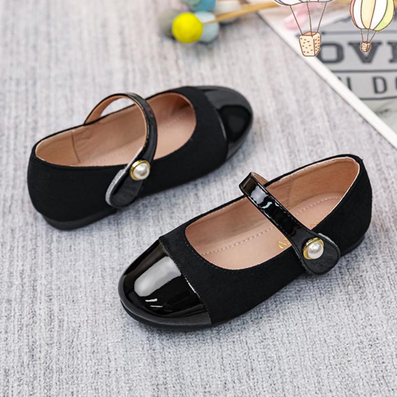 Children Leather Shoes for Girls Kid Loafers Breathable Uniform School All-match Black Soft Performance Dress Shoes Hook & Loop