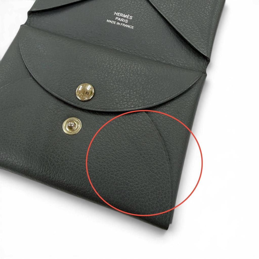 Great HERMES Coin Case Calvi Duo Serie Metal Evercolor Leather Women Used