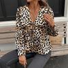Autumn New Retro Leopard Print Sweet Chest Lace Up Doll Collar Shirt Top for Women