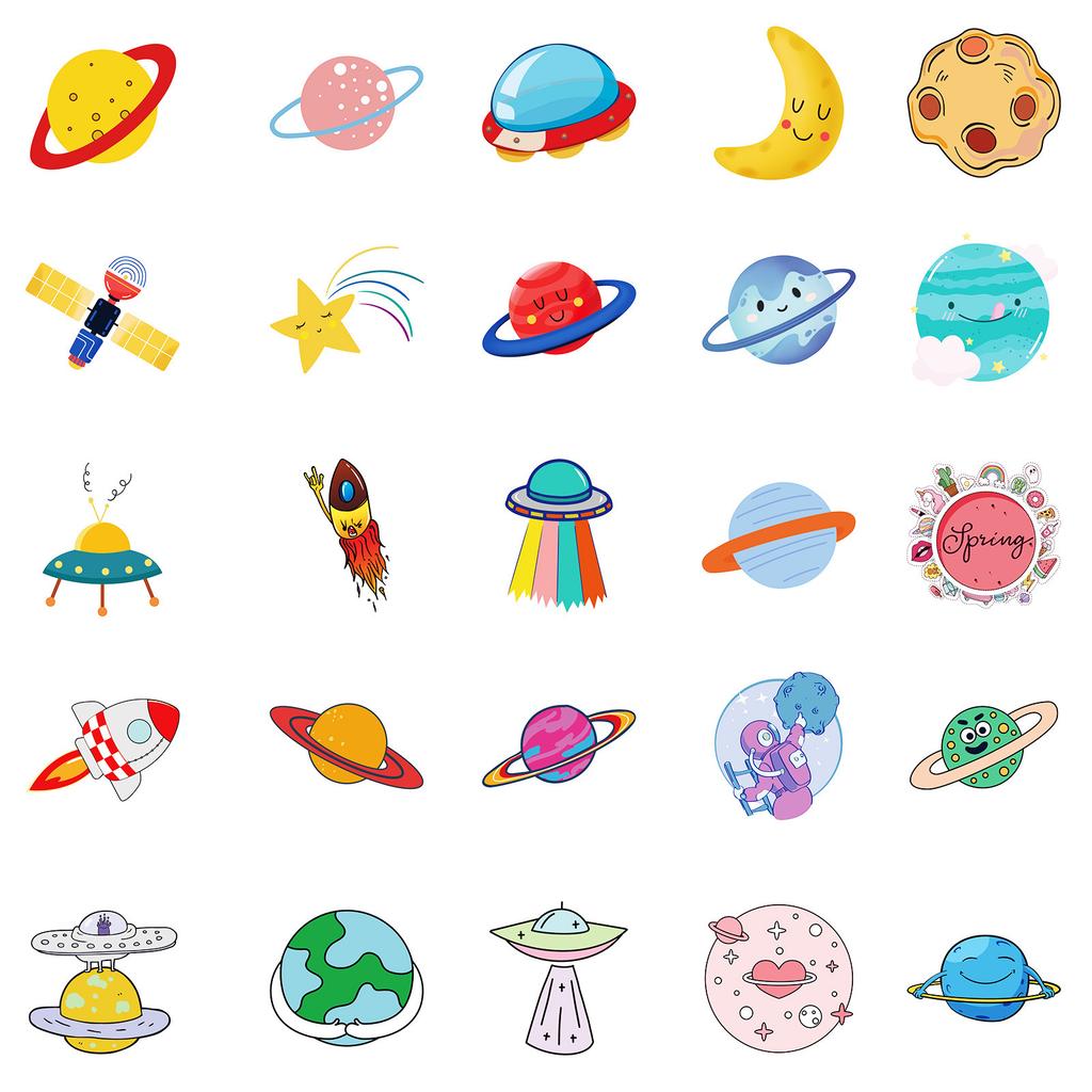 New 50 Mysterious Universe Planet Series Pink Planet Mars Mixed and Matched No Repeat Decoration Stickers