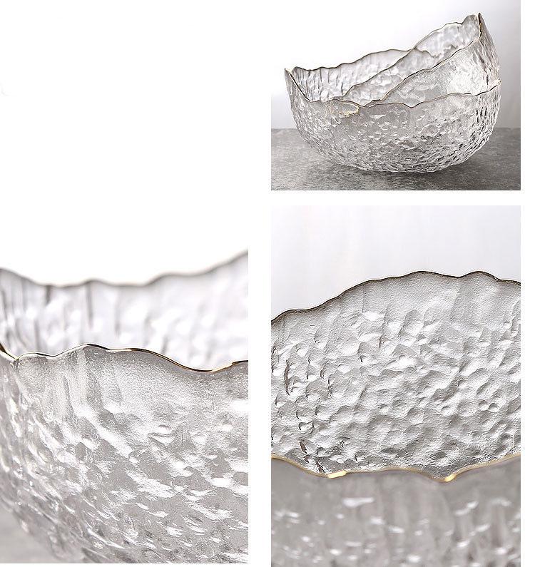 Japanese Gold Rim Hammered Glass Bowl - Fruit Salad & Sushi Plate Tableware