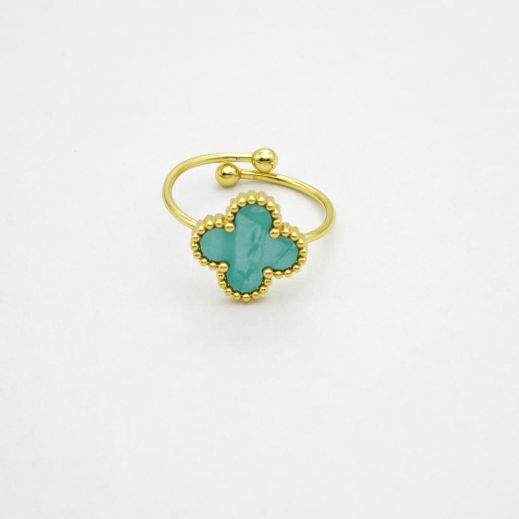 Vierblättriger Kleeblatt Goldplattierter Verstellbarer Ring für Damen - Elegantes Blumen-Design, Modischer und Schicker Schmuck für den Arbeitsweg