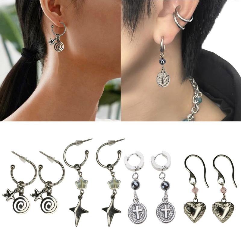 Stylish Pendant Earings for Women Tiny Cartilage Drop Huggie Earrings Allergy Free Open Hoops Ear Pendant Ornament Decor