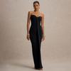 Women Sleeveless Strapless Ruched Maxi Dress Solid Color Elegant Formal Evening Dress