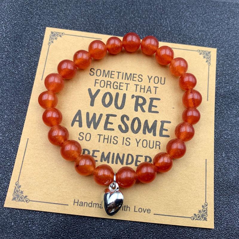 8mm Pink Zebra Stone Bead Bracelet with Gift Card: Perfect Holiday Friendship & Love Gift for Men & Women