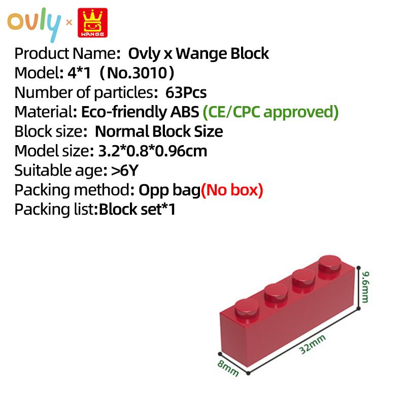WANGE 4*1 Byggklossar 63 st Nr 3010 Små Kompatibla Klossar 4-Håls Höga Element Tillbehör MOC DIY Lös Vikt Barnleksak