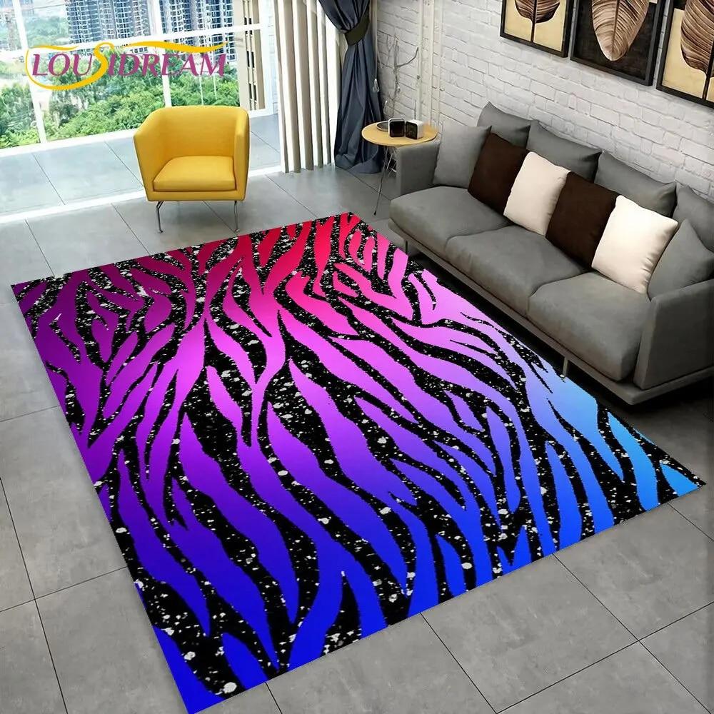 3D Colorful Zebra Pattern Area Rug,Carpet Rug for Living Room Bedroom Sofa Office Doormat Decoration, Kids Non-slip Floor Mat