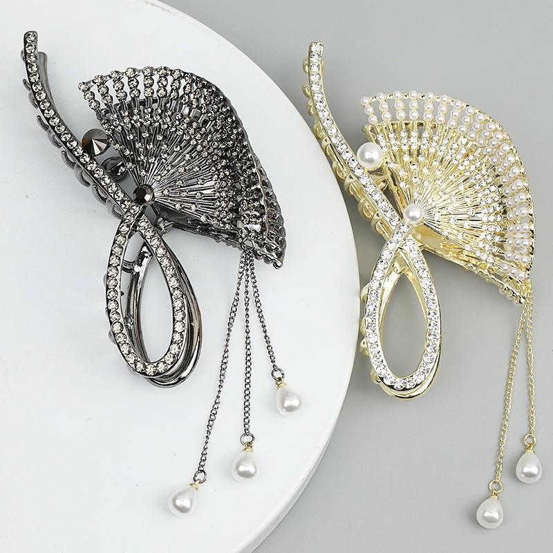 Large Hair Claw Clip With Tassel Decor Vintage Chinese Style Alloy Accessory Women Elegant Updo Holder