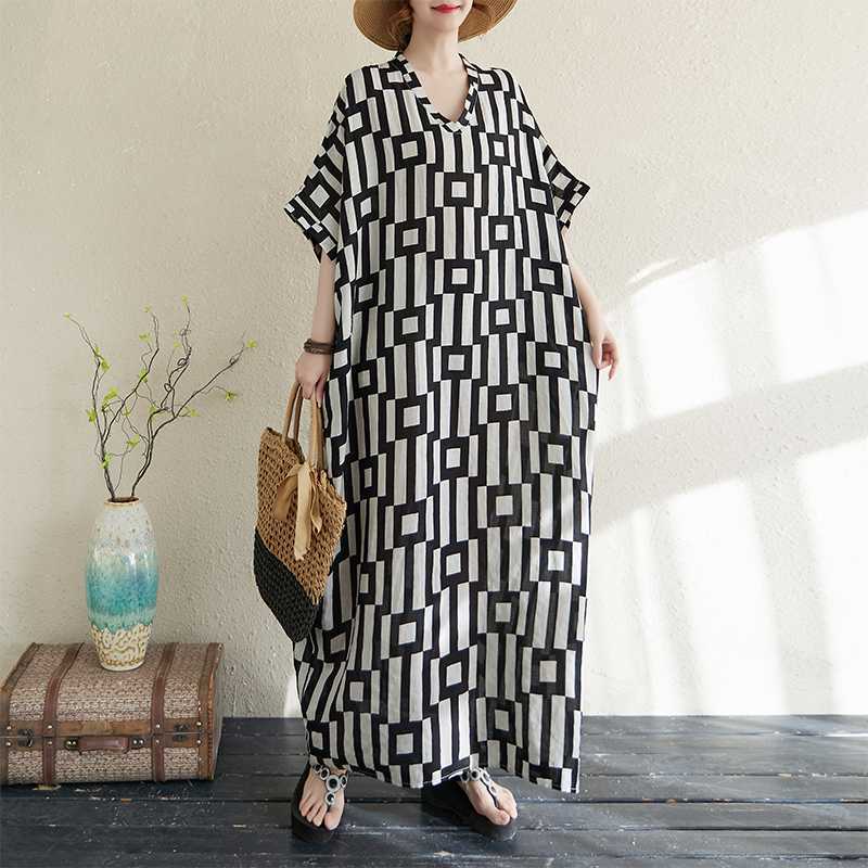 

Летнее цветное дорожное платье с V-образным вырезом в стиле ретро, длинная юбка, хлопок-лен One size