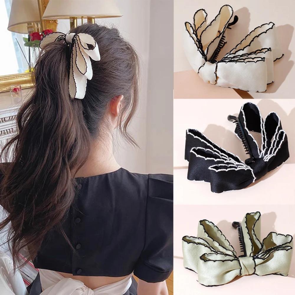 1PC Solid Color Fashion Fabric Bow Banana Hair Clips Hairpin for Women Back Head Ponytail Headdress Hair Accessories