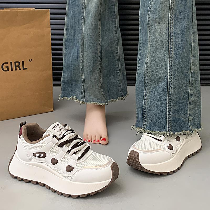 Summer All-match Sports Shoes New Style Women's Shoes Breathable Deodorant Mesh Casual Shoes Ladies Thick Bottom Non-slip Running Shoes