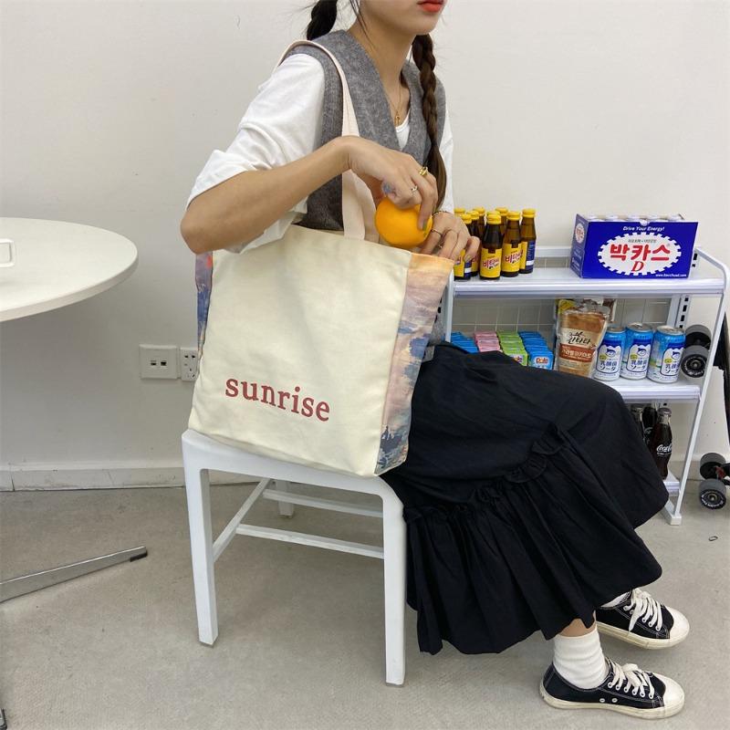 Simple Design Large Capacity Student Shoulder Bag Shopping Bag