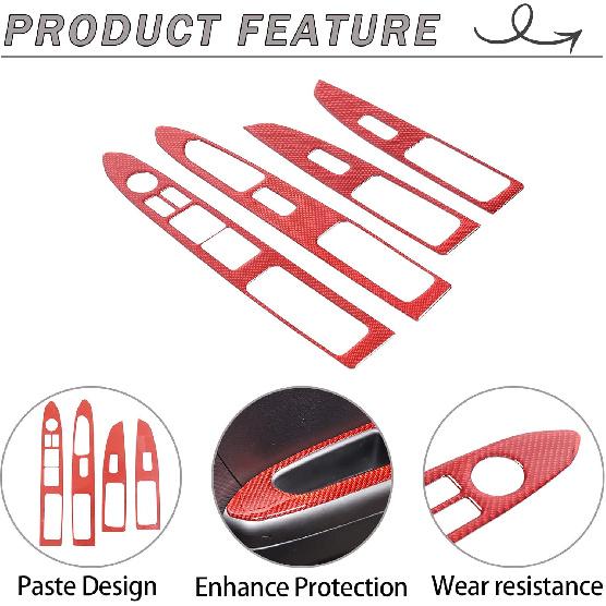 Lcojicep Car Carbon Fiber Sticker Compatible with Kia Soul 2009-2013 Real Red Carbon Fiber Sticker Decal Interior Trim Cover Accessories (Glass