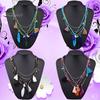 Women's Boho Ethnic Style Feathers Tassels Beads Multi-layer Chain Necklace
