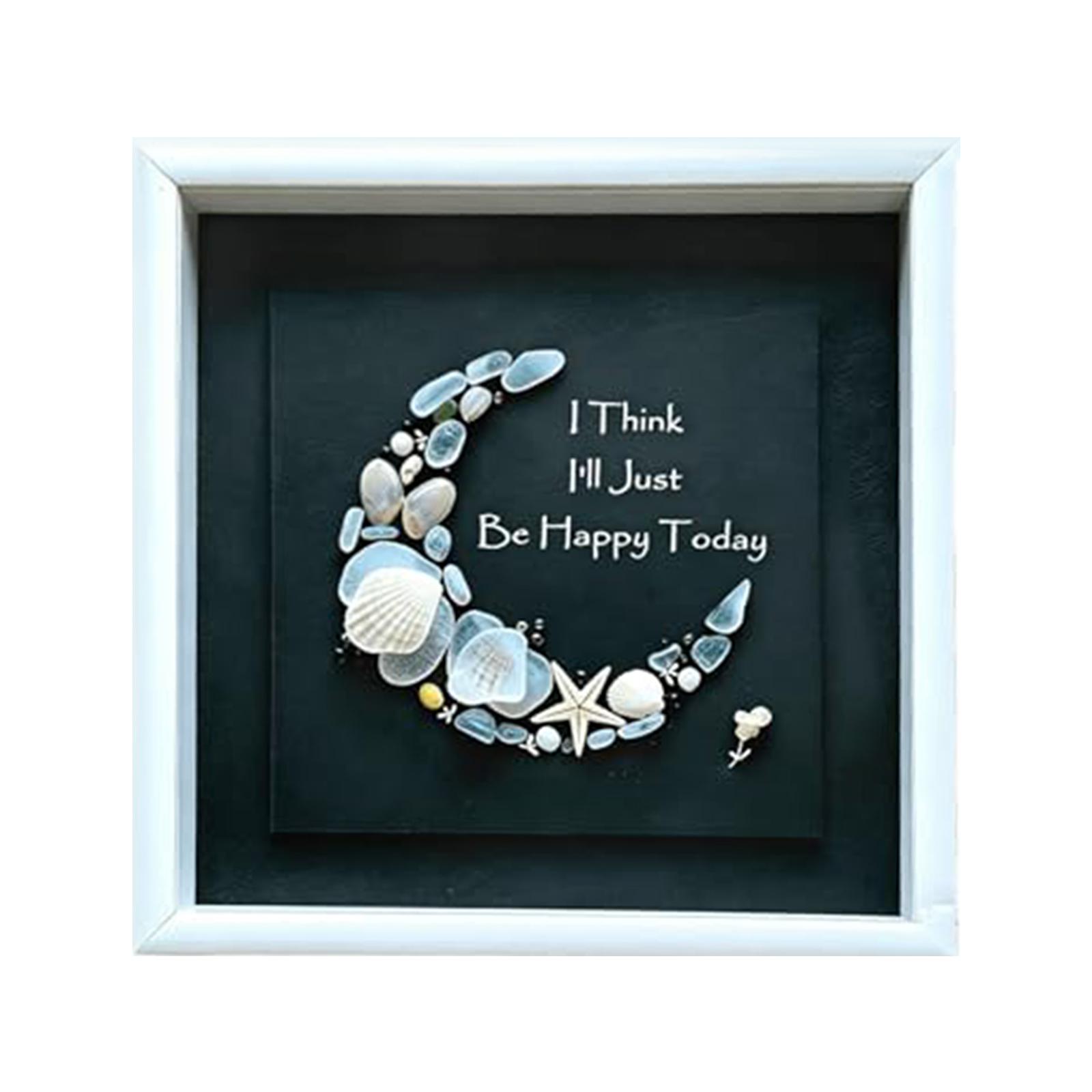 I Think I ll Just Be Happy Today Crescent Moon Art Unique Item Coastal Quote Wall Hanging Ocean Desk Ornament for Office Desk аква голубой