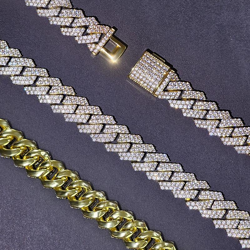 Cuban Chain Hip Hop Men's and Women's Necklace European and American Hot Selling Diamond Double Row Zircon Chain Flap Buckle Accessories