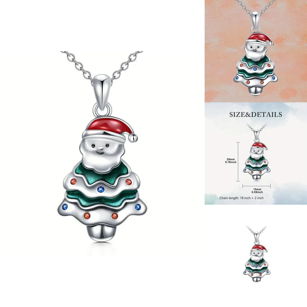 Christmas Santa Geometric Pendant Necklace With Micro Inlaid Alloy For Holiday Celebration