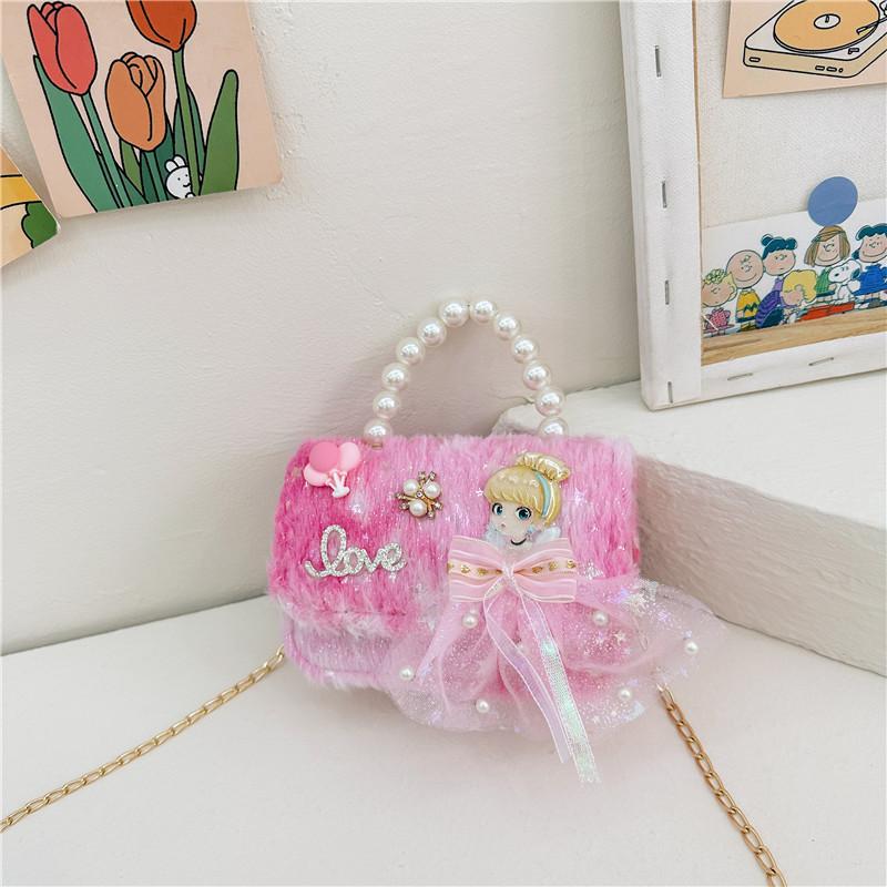 Cute Bow Doll Princess Decoration Children Plush Chain Shoulder Bag For Daily