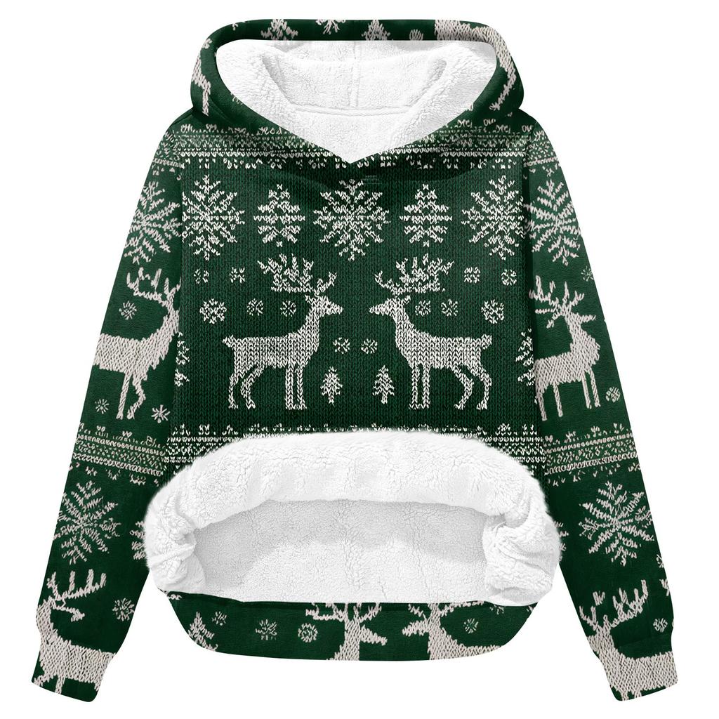 Women's Fashion Casual Long Sleeve Christmas Printed Hooded Sweatshirt