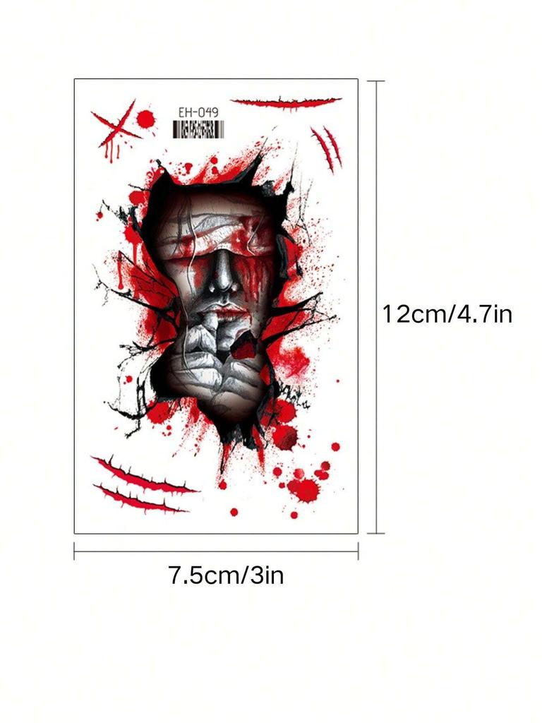 2/6pcs Hallween Horror Tattoo Sticker Realistic Fake Bloody Wound Stitch Scar Scab Masquerade Prank Makeup Props