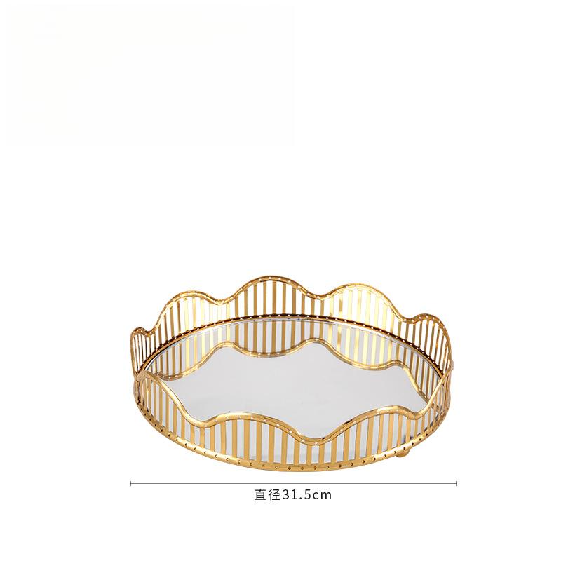 Nordic Style Mirror Glass Tray Gold‑Plated Metal Storage Tray Luxury Fruit Plate for Home Living Room Table Decoration