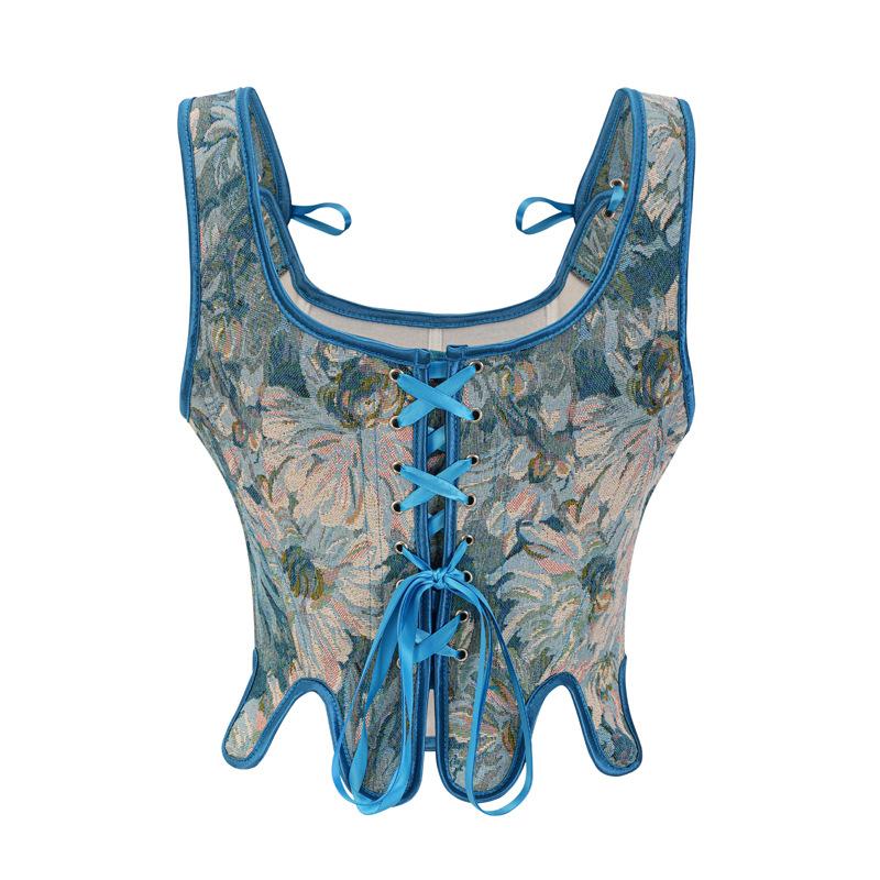 Vintage Floral Bustier Corsets Lingerie Overbust Corset Top Waist Vest with Lace-up Sexy & Firm Control Breathable Design