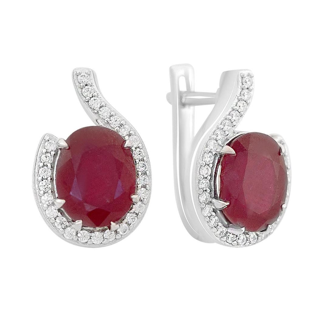 Silver Earrings with Natural Ruby 8.025ct, Cubic Zirconia (2165200)