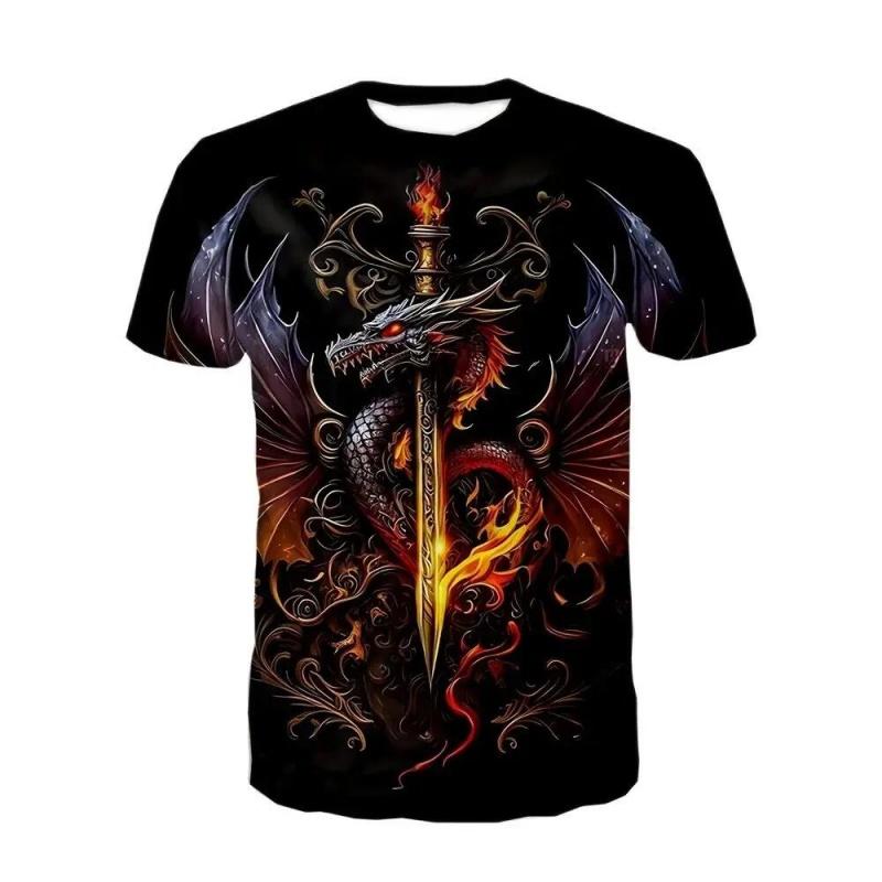 Vintage Chinese Loong Pattern T-Shirt for Men Dragon Skull 3D Printed T Shirts Summer Loose Street Tops O-Neck Short Sleeve Tees