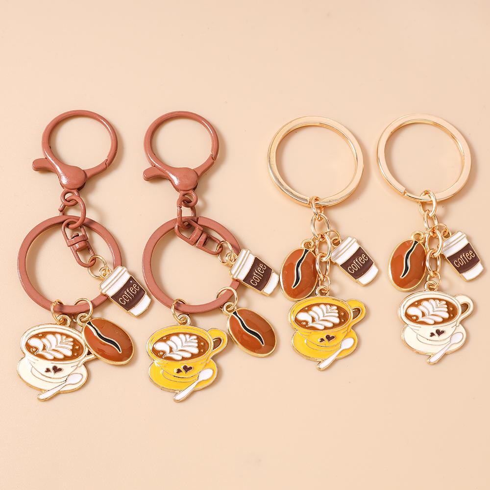 Fashion Coffee Keychain Women Girls Key Ring Pendant for Handbag Decor DIY Key Chain Jewelry Gift