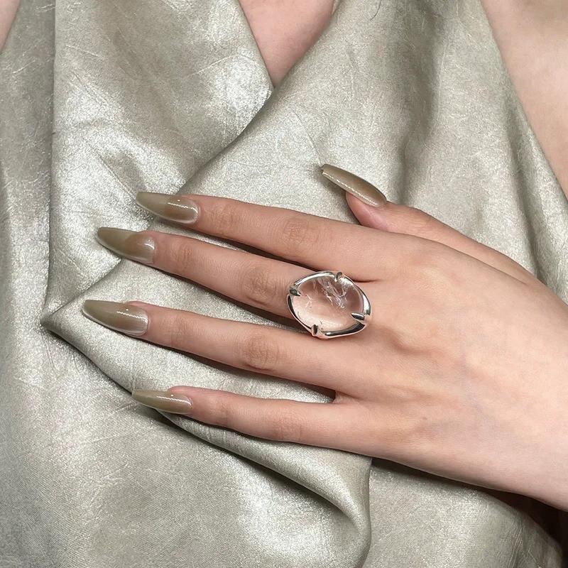 Geometric Transparent Crystal Adjustable Open Ring for Women Korean Fashion New Jewelry Gift Party Ring