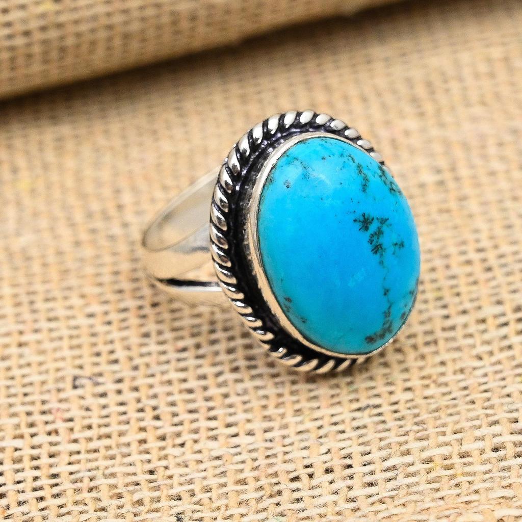 Blue Turquoise Gemstone Handmade Jewelry 925 Sterling Silver Ring